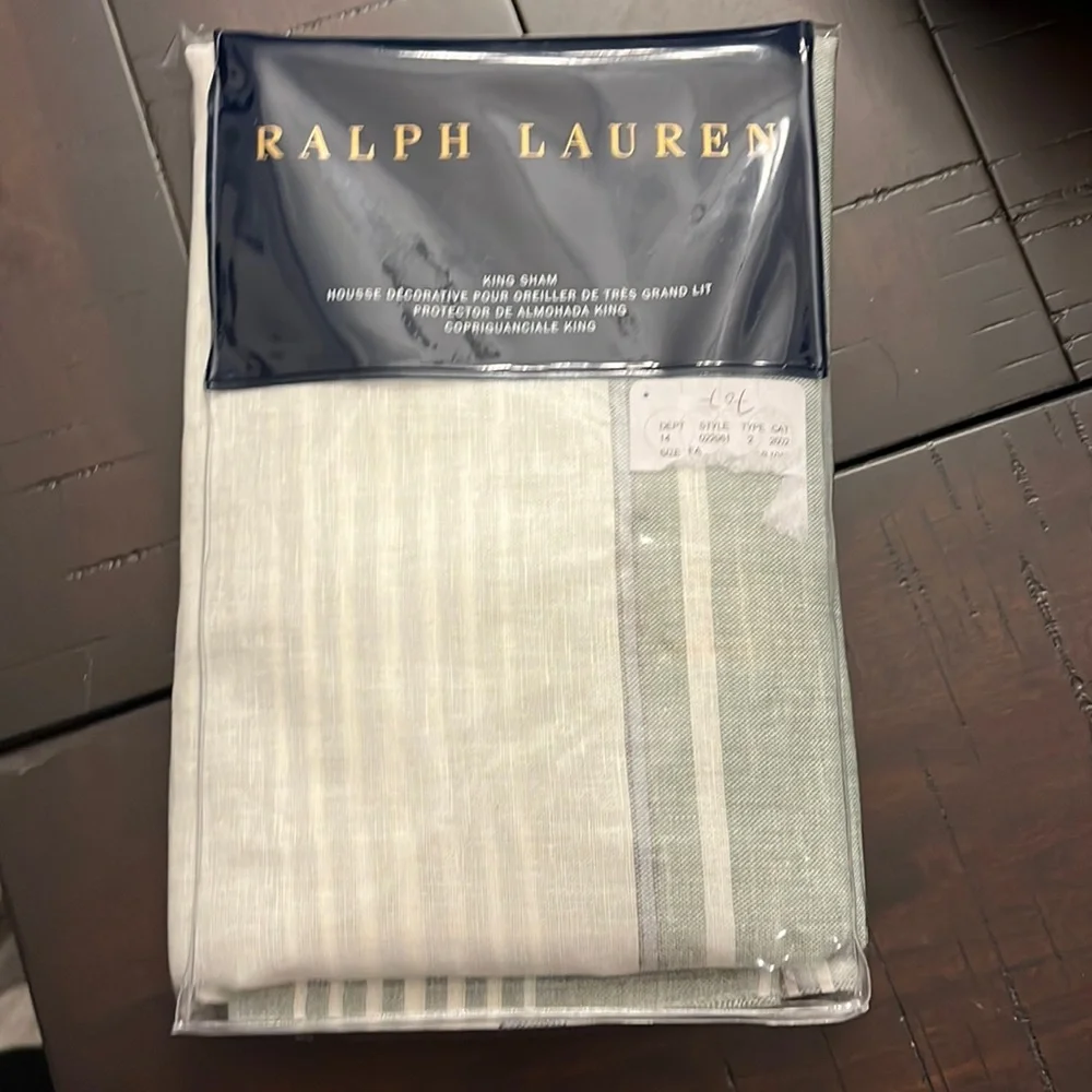 Ralph Lauren Oakview King Pillow Sham new white green